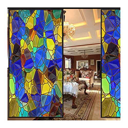 Siunwdiy Fensterfolien,Sichtschutz Fensterfolie mit Geometrie Motiv - Bunt Blickdichte Statisch Haftende Selbsthaftend - Sichtschutzfolie Dekoration Glas und Tür - für Badzimmer Küche,Q,40x100cm von Siunwdiy