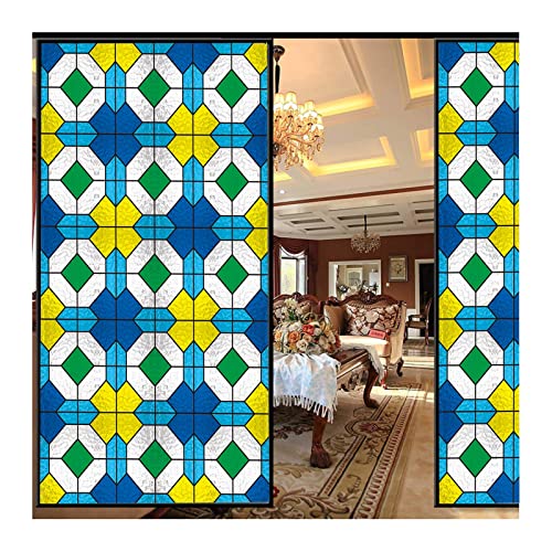 Siunwdiy Fensterfolien,Sichtschutz Fensterfolie mit Geometrie Motiv - Bunt Blickdichte Statisch Haftende Selbsthaftend - Sichtschutzfolie Dekoration Glas und Tür - für Badzimmer Küche,W,50x200cm von Siunwdiy