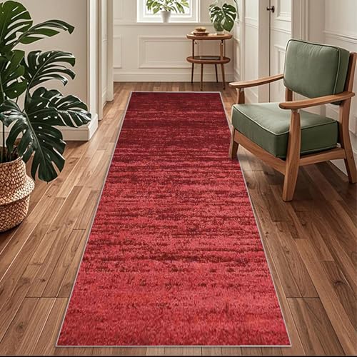 Siunwdiy Flurläufer, Extra Lang 100x600cm Modern-minimalistischer Rot Teppichläufer rutschfest, Flurteppich，Küchenteppich Waschbar Küchenläufer für Küche, Korridor, Schlafzimmer, Eingang, Wohnzimmer von Siunwdiy