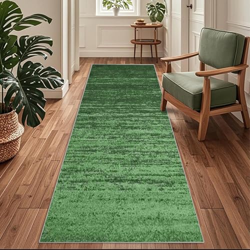 Siunwdiy Flurläufer, Extra Lang 140x420cm Modern-minimalistischer Grün Teppichläufer rutschfest, Flurteppich，Küchenteppich Waschbar Küchenläufer für Küche, Korridor, Schlafzimmer, Eingang, Wohnzimmer von Siunwdiy