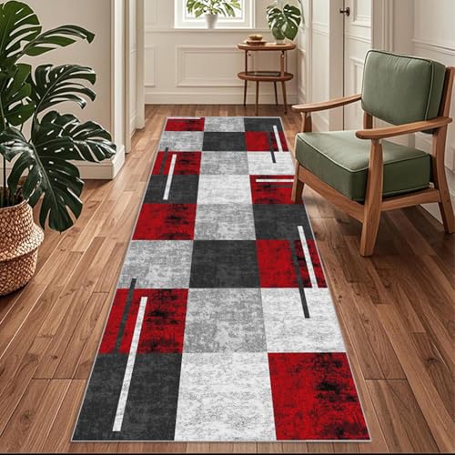 Siunwdiy Flurläufer, Extra Lang 80x200cm Grauer roter Teppichläufer rutschfest, Flurteppich,Küchenteppich Waschbar Küchenläufer für Küche, Korridor, Schlafzimmer, Eingang, Wohnzimmer Siunwdiy Flurläufer, Extra Lang 80x200cm Grauer roter Teppichläufer rutschfest, Flurteppich,Küchenteppich Waschbar Küchenläufer für Küche, Korridor, Schlafzimmer, Eingang, Wohnzimmer von Siunwdiy