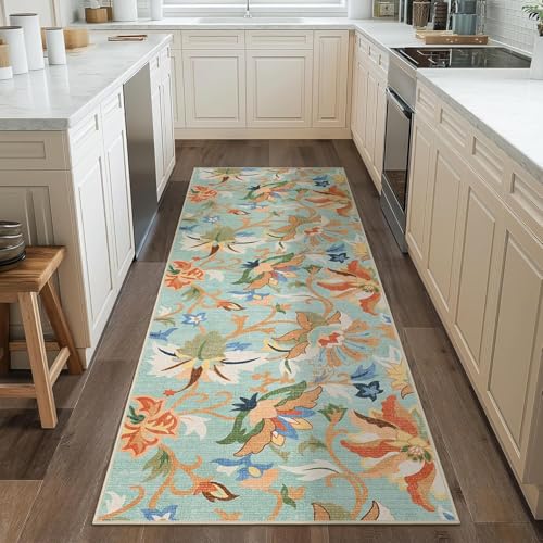 Siunwdiy Flurläufer Extra Lang 140 x 490 cm Blumenmuster - Teppichläufer rutschfest, Flurteppich，Küchenteppich Waschbar Küchenläufer für Küche, Korridor, Schlafzimmer, Eingang, Büro, Wohnzimmer von Siunwdiy