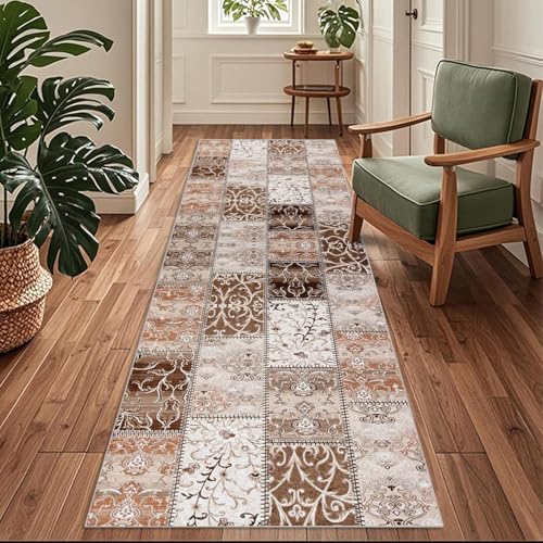 Siunwdiy Flurläufer Extra Lang 140x180cm Vintage Muster - Teppichläufer rutschfest, Flurteppich,Küchenteppich Waschbar Braun Küchenläufer für Küche, Korridor, Schlafzimmer, Eingang, Büro, Wohnzimmer Siunwdiy Flurläufer Extra Lang 140x180cm Vintage Muster - Teppichläufer rutschfest, Flurteppich,Küchenteppich Waschbar Braun Küchenläufer für Küche, Korridor, Schlafzimmer, Eingang, Büro, Wohnzimmer von Siunwdiy