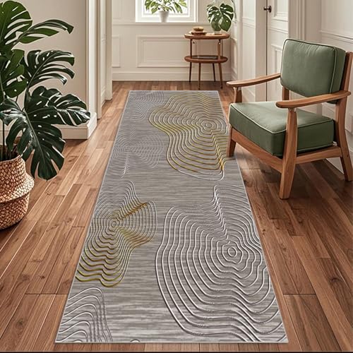 Siunwdiy Flurläufer Extra Lang 140x480cm Teppichläufer rutschfest, Flurteppich，Küchenteppich Waschbar Schmutzfangmatte Braun Streifen Küchenläufer für Küche, Korridor, Schlafzimmer, Eingang von Siunwdiy