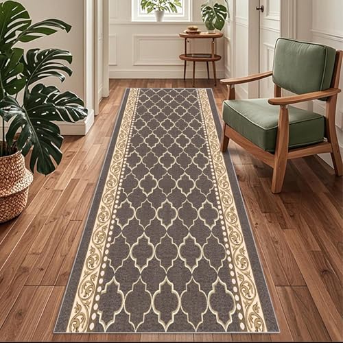Siunwdiy Flurläufer Extra Lang 140x600cm Teppichläufer rutschfest, Flurteppich，Küchenteppich Waschbar Schmutzfangmatte Braun Vintage Küchenläufer für Küche, Korridor, Schlafzimmer, Eingang, Büro von Siunwdiy