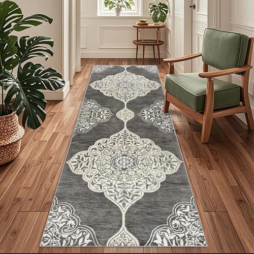 Siunwdiy Flurläufer Extra Lang 60x500cm Vintage Muster - Teppichläufer rutschfest, Flurteppich,Küchenteppich Waschbar Grau Küchenläufer für Küche, Korridor, Schlafzimmer, Eingang, Büro, Wohnzimmer Siunwdiy Flurläufer Extra Lang 60x500cm Vintage Muster - Teppichläufer rutschfest, Flurteppich,Küchenteppich Waschbar Grau Küchenläufer für Küche, Korridor, Schlafzimmer, Eingang, Büro, Wohnzimmer von Siunwdiy