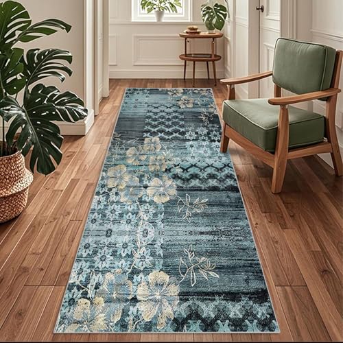 Siunwdiy Flurläufer Extra Lang 90x100cm Blumenmuster - Teppichläufer rutschfest, Flurteppich,Küchenteppich Waschbar Blau Küchenläufer für Küche, Korridor, Schlafzimmer, Eingang, Büro, Wohnzimmer Siunwdiy Flurläufer Extra Lang 90x100cm Blumenmuster - Teppichläufer rutschfest, Flurteppich,Küchenteppich Waschbar Blau Küchenläufer für Küche, Korridor, Schlafzimmer, Eingang, Büro, Wohnzimmer von Siunwdiy
