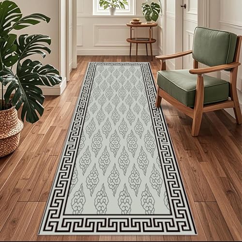 Siunwdiy Flurläufer Extra Lang 90x600cm Teppichläufer rutschfest,Flurteppich，Küchenteppich Waschbar Schmutzfangmatte Grau Vintage Küchenläufer für Küche, Korridor, Schlafzimmer, Eingang von Siunwdiy