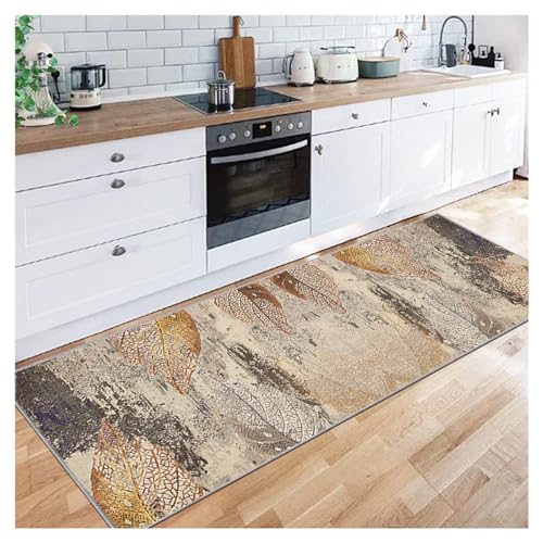 Siunwdiy Flurläufer Rutschfester Teppichläufer 100x160cm,Braunes Blatt Muster küchenläufer schmutzfangmatte für Flure Küche & Wohnzimmer waschbar leicht Langer Läufer, Anpassbar von Siunwdiy