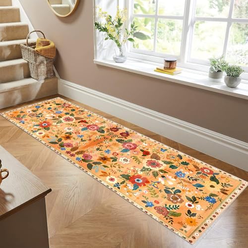 Siunwdiy Flurläufer lang 110x500cm Blumenmuster - Teppichläufer rutschfest, Flurteppich,Küchenteppich Waschbar Gelb Küchenläufer für Küche, Korridor, Bettvorleger Schlafzimmer, Eingang, Büro Siunwdiy Flurläufer lang 110x500cm Blumenmuster - Teppichläufer rutschfest, Flurteppich,Küchenteppich Waschbar Gelb Küchenläufer für Küche, Korridor, Bettvorleger Schlafzimmer, Eingang, Büro von Siunwdiy