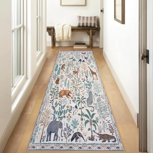 Siunwdiy Flurteppich Extra Lang, Rutschfester Läufer für Eingang & Küche,Maschinenwaschbar, Für Flur, Waschraum, Schlafzimmer,Flower h,60×180 cm von Siunwdiy