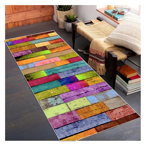 Siunwdiy Flurteppich Läufer Lang 100x310cm Küchenteppich rutschfest waschbar 3D Optik Korridor Matte für Schlafzimmer/Eingang/Wohnzimmer | Moderner Streifen Teppichläufer Meterware in Bunt von Siunwdiy