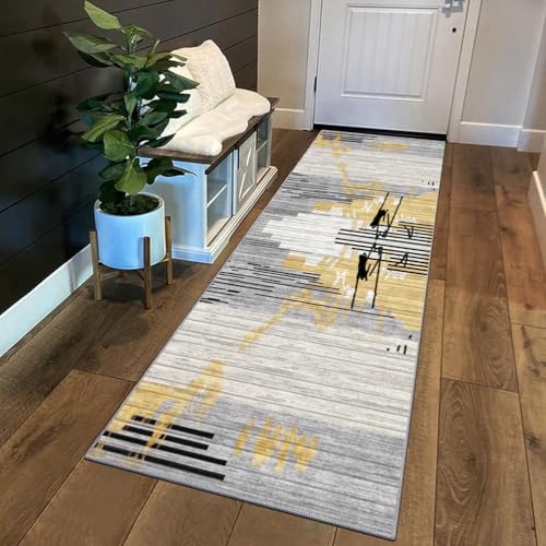Siunwdiy Flurteppich Läufer Lang Küchenläufer küchenteppich 120 x 600 cm Grau Gelb waschbar rutschfest Flur Teppich Läufer Teppich küche Flur Küchenmatte für Teppichläufer Flur Lang Korridor von Siunwdiy