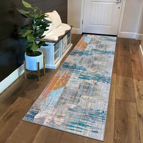 Siunwdiy Flurteppich Läufer Lang Küchenläufer küchenteppich 140 x 600 cm Grau Blau waschbar rutschfest Flur Teppich Läufer Teppich küche Flur Küchenmatte für Teppichläufer Flur Lang Korridor von Siunwdiy
