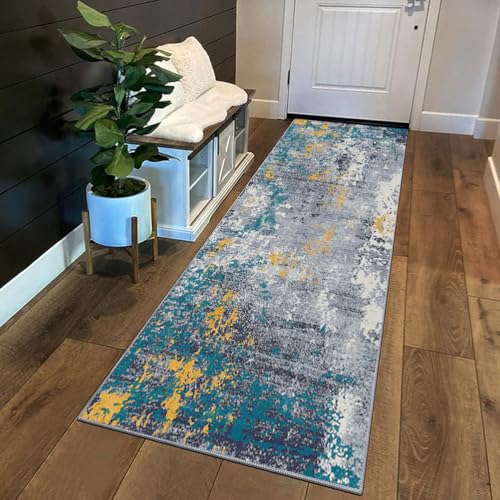 Siunwdiy Flurteppich Läufer Lang Küchenläufer küchenteppich 140 x 600 cm Grau Blau waschbar rutschfest Flur Teppich Läufer Teppich küche Flur Küchenmatte für Teppichläufer Flur Lang Korridor von Siunwdiy