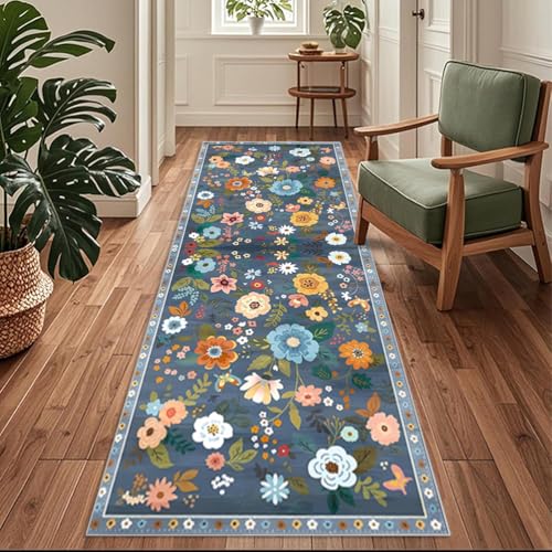 Siunwdiy Flurteppich waschbar 50x500cm Blumenmuster Blau, Rutschfester Küchenläufer extra lang für Flur, Küche, Korridor, Schlafzimmer, Büro, Wohnzimmer Siunwdiy Flurteppich waschbar 50x500cm Blumenmuster Blau, Rutschfester Küchenläufer extra lang für Flur, Küche, Korridor, Schlafzimmer, Büro, Wohnzimmer von Siunwdiy