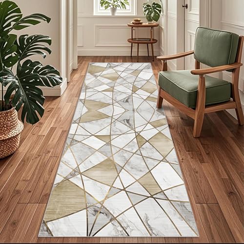 Siunwdiy Geometrische Flurläufer,90 x 360 cm Braun Teppichläufer rutschfest, Flurteppich Extra Langer，Küchenteppich Waschbar Küchenläufer für Küche, Korridor, Schlafzimmer, Eingang, Büro von Siunwdiy