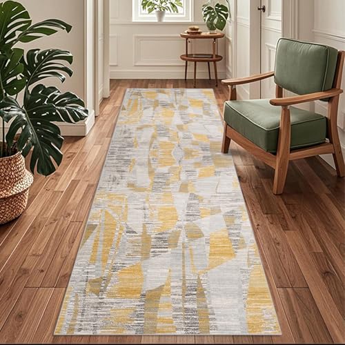 Siunwdiy Grau/Gelb Teppich Läufer Flur Küche rutschfest Waschbar 50 x 440 cmKüchenläufer Lang Korridor Teppich Läufer Küchenteppich Einfarbig Flurteppich Meterware Anpassbar von Siunwdiy