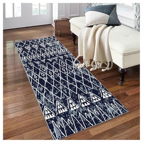 Siunwdiy Grau Blau Teppich Läufer Flur Retro Design 120x280cm rutschfest Waschbar Küchenteppich Flurläufer Lang Meterware Anpassbar Polyester für Korridor Schlafzimmer Wohnzimmer Läufer Matte von Siunwdiy