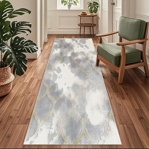 Siunwdiy Grauer Teppich Läufer Flur Küche rutschfest Waschbar 140 x 600 cm Marokkanisch Kurzflor Küchenläufer Lang Korridor Teppich Läufer Küchenteppich Einfarbig Flurteppich Meterware Anpassbar von Siunwdiy
