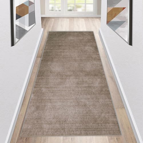 Siunwdiy Hellbraun Teppich Läufer Flur Küche rutschfest Waschbar Teppichläufer Lang Moderner Einfarbiger Korridor Teppichmatten Kücheteppich Flurmatten Breit 40-140Cm,Anpassbar,Light Brown,50x160cm von Siunwdiy