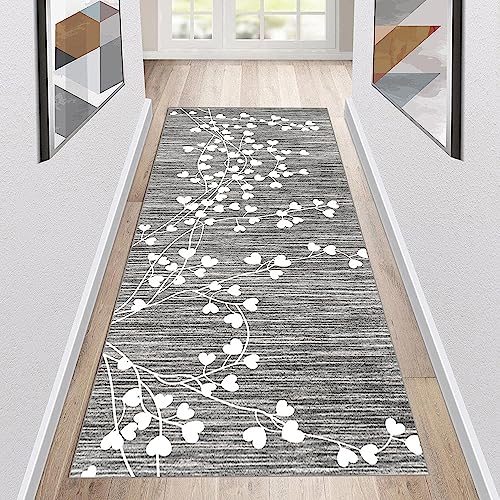 Siunwdiy Korridor Teppich,Läufer Teppich - Vintage Blatt Muster - rutschfest waschbar - Mikrofaser 90x400cm Grau Flur Badezimmer Wohnzimmer Bettläufer Küchenteppiche Läufer Siunwdiy Korridor Teppich,Läufer Teppich - Vintage Blatt Muster - rutschfest waschbar - Mikrofaser 90x400cm Grau Flur Badezimmer Wohnzimmer Bettläufer Küchenteppiche Läufer von Siunwdiy