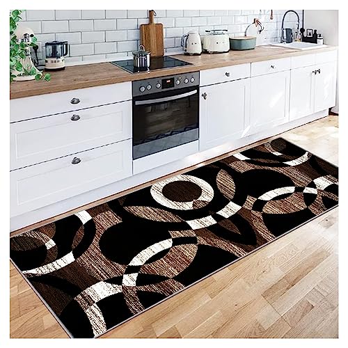 Siunwdiy Korridor Teppich 60X200CM- Modern Geometrische Flur Läufer Teppich, rutschfeste,Waschbar Küchenteppich Meterware Schlafzimmer Korridor Polyester Teppich Länge Anpassbare,Braun von Siunwdiy