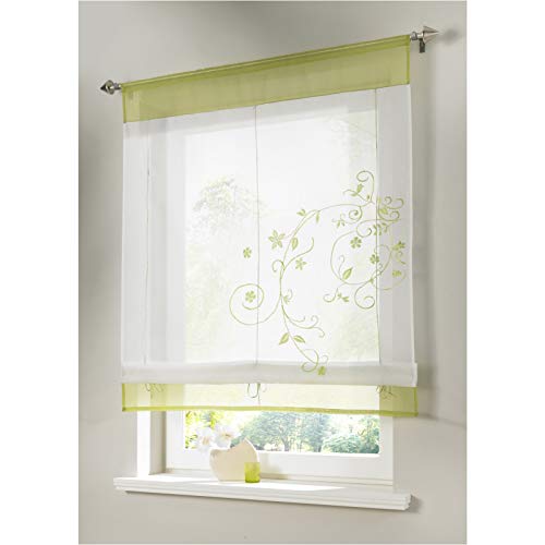 Siunwdiy Küche Transparent Vorhänge Bestickt Modern Voile raffrollo Transparent Vorhang,1er-Pack Raffrollo mit Tunnelzug Gardinen Scheibengardine,Grün,80x100cm von Siunwdiy
