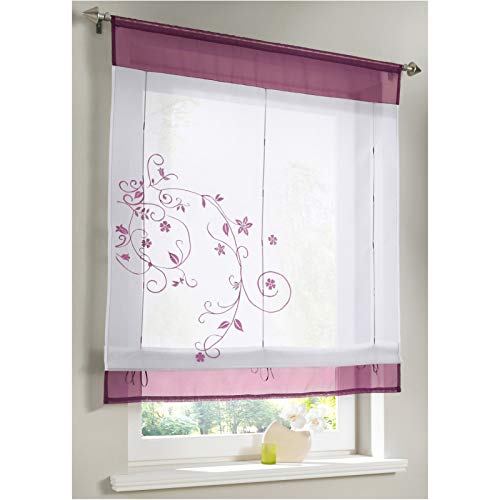 Siunwdiy Küche Transparent Vorhänge Bestickt Modern Voile raffrollo Transparent Vorhang,1er-Pack Raffrollo mit Tunnelzug Gardinen Scheibengardine,Lila,100x140cm von Siunwdiy