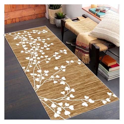 Siunwdiy Küchenteppich Braun 100x350cm Muster Flurläufer, Rutschfester waschbarer Langteppich für Korridor Wohnzimmer, Läuferteppich Flur Küche Schlafzimmer Eingangsbereich Matte Meterware Dauerhaft von Siunwdiy