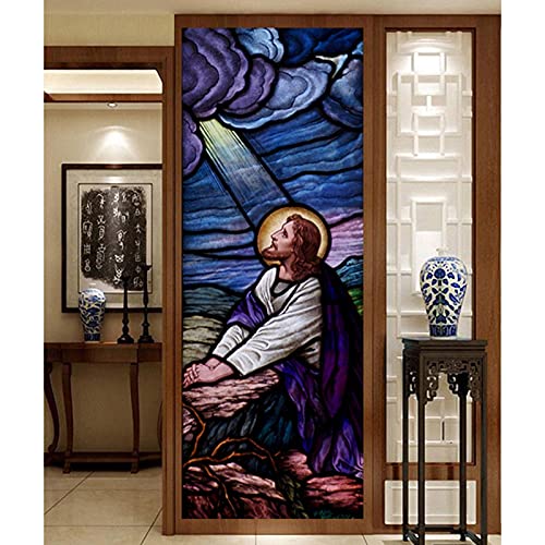 Kunst-Fenster-Folie Buntglas-Büro-Fenster Film Self-Adhesive: Bunt Glas Papier Fensterdekorfolie Kirche Figuren 3D Jesus Glas-Aufkleber,A Translucent,70x140cm von Siunwdiy