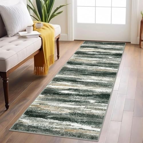 Siunwdiy Läufer Flur Abstrakter Streifenteppich Waschbarer Teppich Läufer 60 x 210 cm Küchenteppich, Eingangsbereich, Bettvorleger, Schlafzimmer Deko, küchenläufer rutschfest, Kurzflor von Siunwdiy