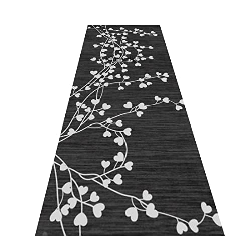 Siunwdiy Läufer Flur rutschfest Küchen Teppiche 3D Teppich Brücke Blumen Läufer Schwarz Teppich Wohnzimmer Pflegeleicht Waschbar Kurzflor Teppich Läufer Bettvorleger Schlafzimmer,Schwarz,90x200cm von Siunwdiy