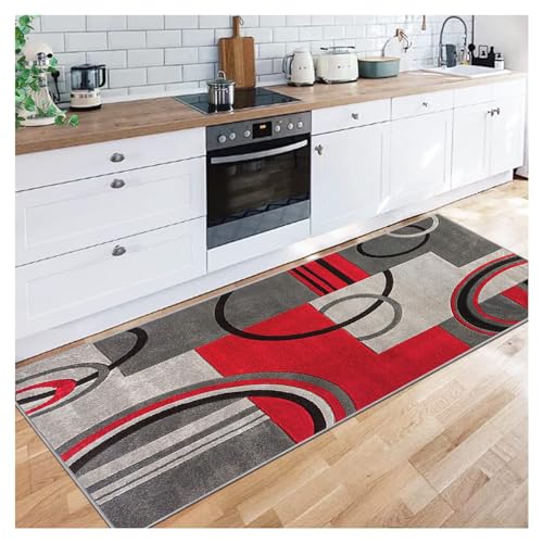 Siunwdiy Läufer Korridor Teppich, 80X200CM, Rot Grau Geometrisches Muster - Rutschfest Waschbar - Mikrofaser Teppich für Flur, Badezimmer, Wohnzimmer, Bett, Küche Siunwdiy Läufer Korridor Teppich, 80X200CM, Rot Grau Geometrisches Muster - Rutschfest Waschbar - Mikrofaser Teppich für Flur, Badezimmer, Wohnzimmer, Bett, Küche von Siunwdiy