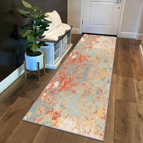 Siunwdiy Läufer Teppich Flur Küche 40 x 120 cm MehrfarbigAbstraktes Muster Waschbar rutschfest Küchenläufer Flurteppich Lang Kurzflor Polyester Schmutzfangmatte von Siunwdiy