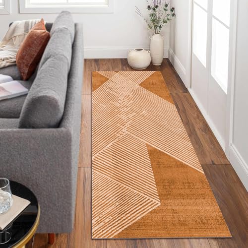 Siunwdiy Läufer Teppich Flur rutschfest 140x280cm Brauner Teppichläufer Lang Meterware Waschbar Küchenläufer KorridorModernes Design Polyester Wohnzimmer Schmutzfangmatte von Siunwdiy