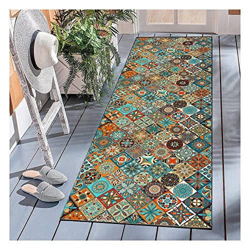 Siunwdiy Läufer Teppiche Flur Bunt Ethno Vintage Küchen Teppich Waschbar rutschfest Küchen Läufer Pflegeleicht Teppich Läufer Korridor Teppich Für Küchen Wohnzimmer Schlafzimmer,Turquoise,60x180cm von Siunwdiy