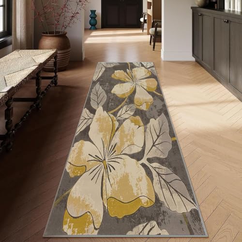 Siunwdiy Läuferteppich 80 x 490 cm Blumenmuster Gelb Braun rutschfest Küchenteppich Flur Korridor Wohnzimmer Schlafzimmer Waschbar Siunwdiy Läuferteppich 80 x 490 cm Blumenmuster Gelb Braun rutschfest Küchenteppich Flur Korridor Wohnzimmer Schlafzimmer Waschbar von Siunwdiy