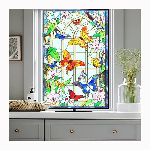 Siunwdiy Milchglasfolie selbstklebend Fensterfolie,Kirche Buntglas dekorativer Film, Fensterfolie statische, für Home Schlafzimmer Badezimmer Wohnzimmer,D,50x120cm(20x47inch) von Siunwdiy