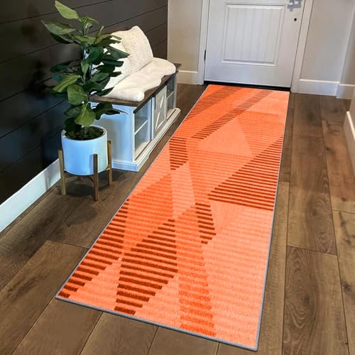 Siunwdiy Orange Teppich Läufer Flur Küche rutschfest Waschbar 60 x 120 cm Moderner Küchenläufer Lang Korridor Teppich Läufer Küchenteppich Einfarbig Flurteppich Meterware Anpassbar von Siunwdiy
