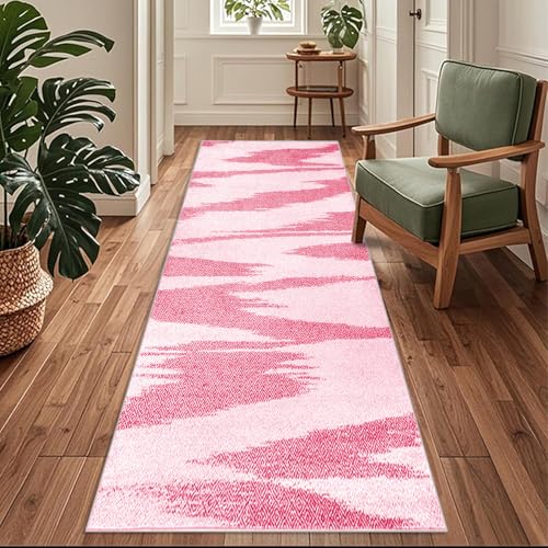 Siunwdiy Rosa Teppich Läufer Flur Küche rutschfest Waschbar 140 x 100 cm Einfarbiger Abstrakter Küchenläufer Lang Korridor Teppich Läufer Küchenteppich Einfarbig Flurteppich Meterware Anpassbar von Siunwdiy