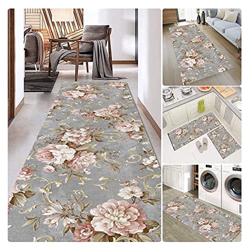 Siunwdiy Schmutzfangläufer Meterware 3D Blumenmuster Flur Teppich Läufer Korridor Modern rutschfest Designer, KüChen Läufer Teppich Läufer Waschbar Für Schlafzimmer, Wohnzimmer,Grau,100x250cm von Siunwdiy