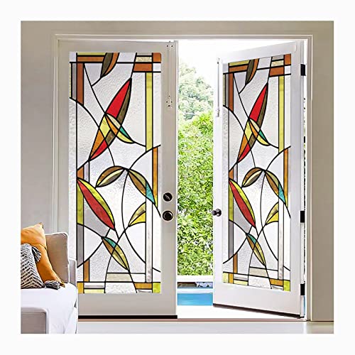 Siunwdiy Selbsthaftend Blickdicht sichtschutz Folie,Statische 3D-Buntglas fensterfolie,Amerikanischer Retro,Statisch haftend Anti-UV zum dekorieren von küche, Wohnzimmer,W,40x80cm(16x32inch) von Siunwdiy