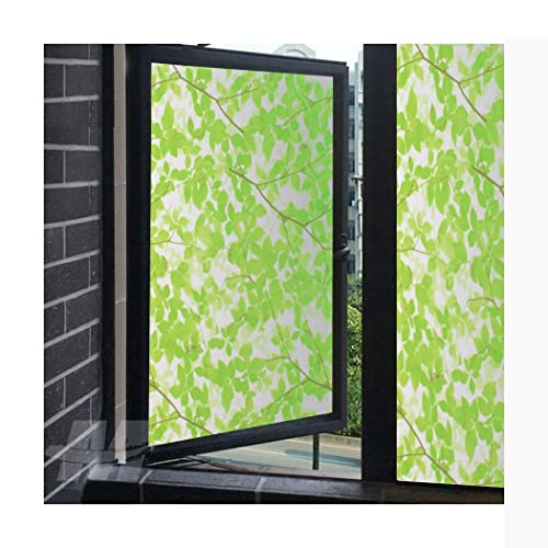 Siunwdiy Sichtschutz fensterfolie selbsthaftend 90x200 cm,Selbstklebend Milchglasfolie Bad Folie für Duschkabine Milchglas Blickdicht Sichtschutzfolie glasdekorfolie Fenster,Grüne blätter,90x500cm von Siunwdiy