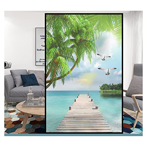 Siunwdiy Sichtschutzfolie Fensterfolie Selbsthaftend Blickdicht Sichtschutz und Sichtschutz, schönes Himmel und Meer, Statisch Haftend Anti-UV Dekorfolie für Bad Küche Büro Zuhause,F,80x180cm(32"x71") von Siunwdiy