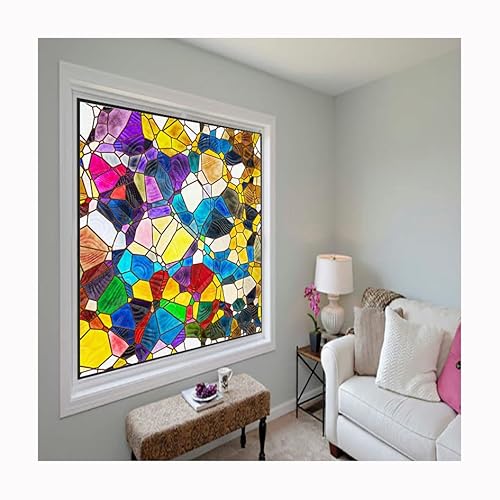 Siunwdiy Statische 3D-Buntglas fensterfolie,Selbsthaftend Blickdicht sichtschutz Folie,Amerikanischer Retro,Statisch haftend Anti-UV zum dekorieren von küche, esszimmer,2,50x120cm von Siunwdiy