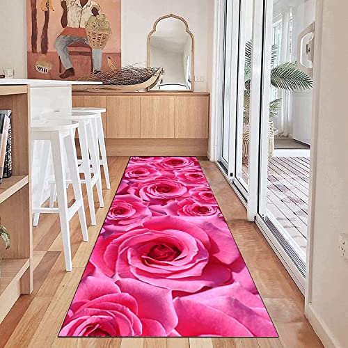 Siunwdiy Teppich Läufer,Küchenteppich Waschbar rutschfest 3D Teppich Rose Muster Pinke Flur Teppich Lang Küchenläufer Für Korridor Schlafzimmer Wohnzimmer Meterware Anpassbar,Rosa,60x150cm von Siunwdiy