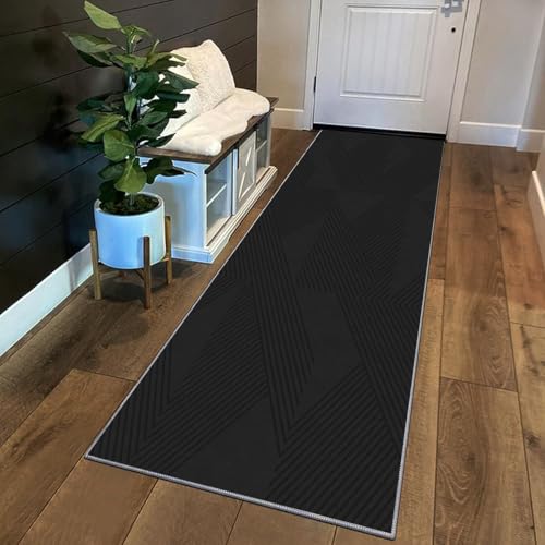 Siunwdiy Teppich Läufer Flur 140 x 320 cm Schwarz Einfarbig Moderner Waschbar rutschfest Küchenläufer Flurläufer für Korridor Wohnzimmer Meterware von Siunwdiy