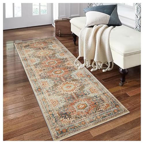 Siunwdiy Teppich Läufer Flur Braun Vintage 110x380cm rutschfest Waschbar Meterware Küchenteppich Flurläufer Lang Polyester für Korridor Schlafzimmer Wohnzimmer Eingangsbereich Teppichmatten Läufer von Siunwdiy