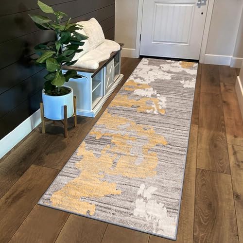 Siunwdiy Teppich Läufer Flur Küche 120 x 440 cm Braun Gelb Abstraktes Muster rutschfest Waschbar Küchenläufer für Esszimmer Schlafzimmer Meterware Siunwdiy Teppich Läufer Flur Küche 120 x 440 cm Braun Gelb Abstraktes Muster rutschfest Waschbar Küchenläufer für Esszimmer Schlafzimmer Meterware von Siunwdiy